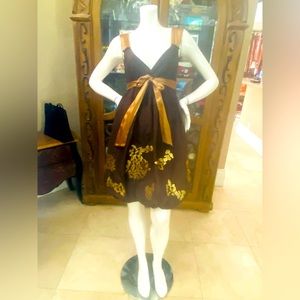 BCBGMaxazria Brown/Gold Silk Dress Sz 4